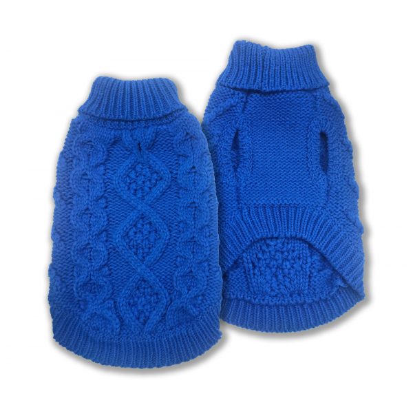 DOGGIE-Q Cable Knit Sweater Cobalt Blue 6"