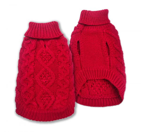 DOGGIE-Q Cable Knit Sweater Scarlet 6"