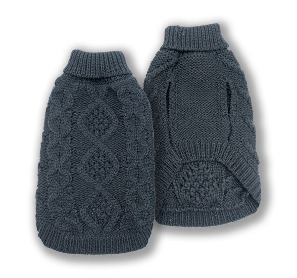 DOGGIE-Q Cable Knit Sweater Charcoal 6"