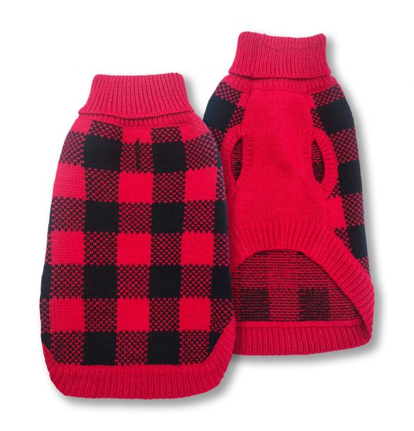 DOGGIE-Q Double Knit Lumber Jacket Sweater - Red 6"