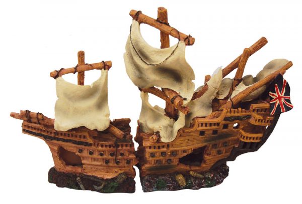 AQUA-FIT Polyresin British Warship Shipwreck 14.5x4x10.5in