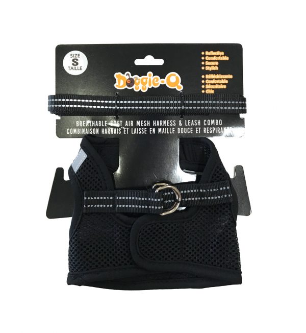 DOGGIE-Q Mesh Dog Harness/Leash combo BK S