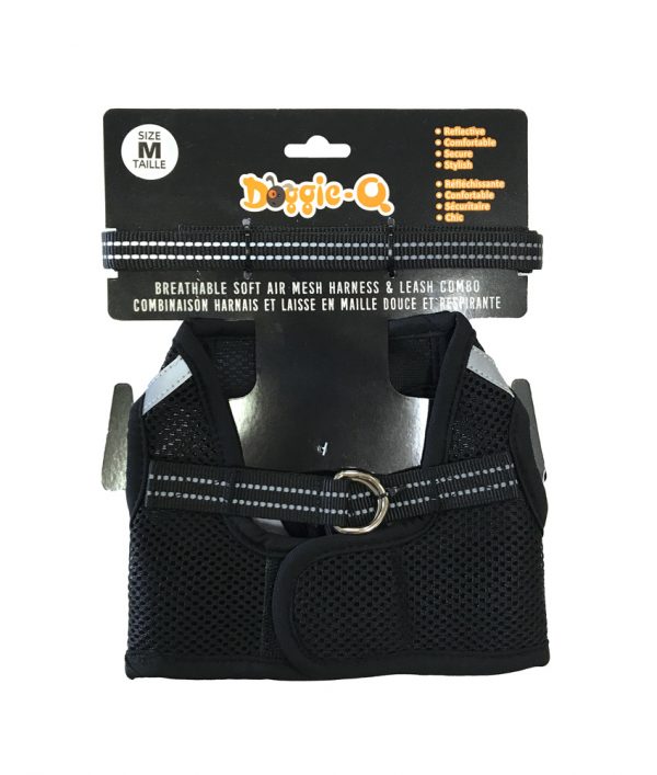 DOGGIE-Q Mesh Dog Harness/Leash combo BK M