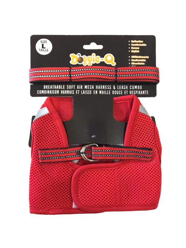 DOGGIE-Q Mesh Dog Harness/Leash combo RD L