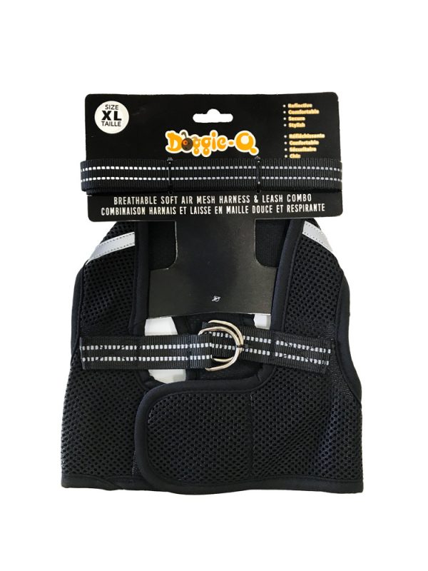 DOGGIE-Q Mesh Dog Harness/Leash combo BK XL
