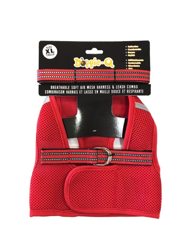 DOGGIE-Q Mesh Dog Harness/Leash combo RD XL