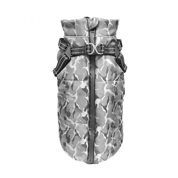 DOGGIE-Q Reflective Classic Jacket w/Harness - Gray 12"