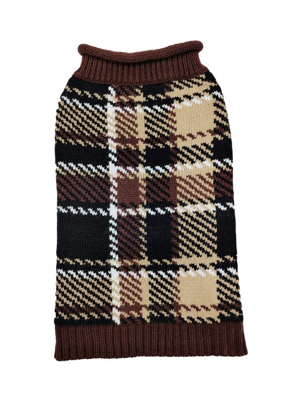 DOGGIE-Q Double Knit Plaid Sweater Brown 6" - Image 2
