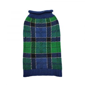 DOGGIE-Q Double Knit Plaid Sweater Blue/Green 16"