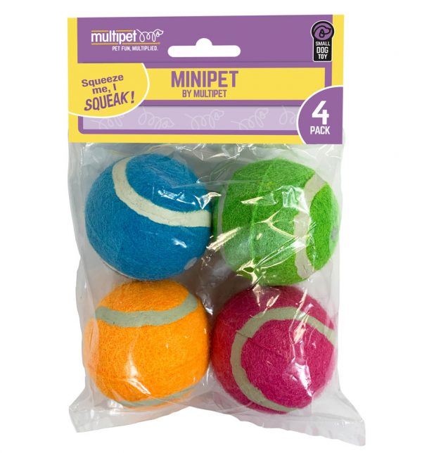 MULTIPET MINIPET SQUEAKY TENNIS BALL 4PK (3)