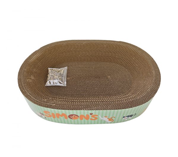 SIMONS Corrugated Cat Bed w/Catnip – Oval 19.5 X 12.5 X 3.5 in