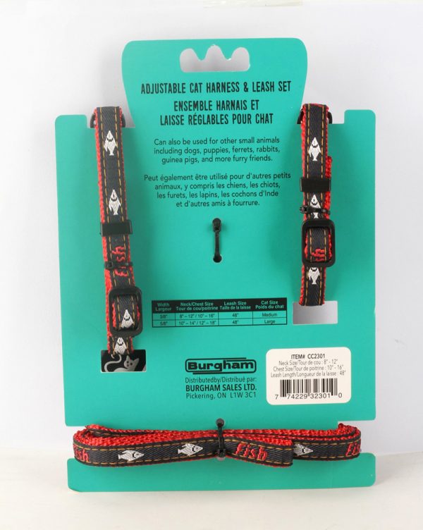 SIMONS Adjustable Nylon Harness/Leash Denim Fish Print - Red M - Image 2