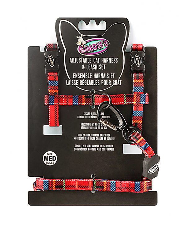 SIMONS Adjustable Nylon Harness/Leash Plaid - Red M