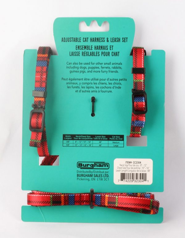 SIMONS Adjustable Nylon Harness/Leash Plaid - Red M - Image 2