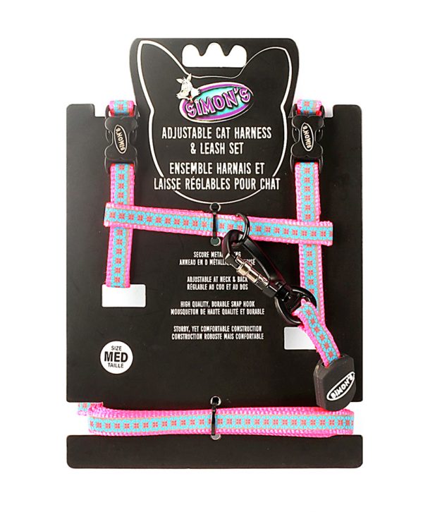 SIMONS Adjustable Reflective Nylon Harness/Leash Flower Print - Pink M
