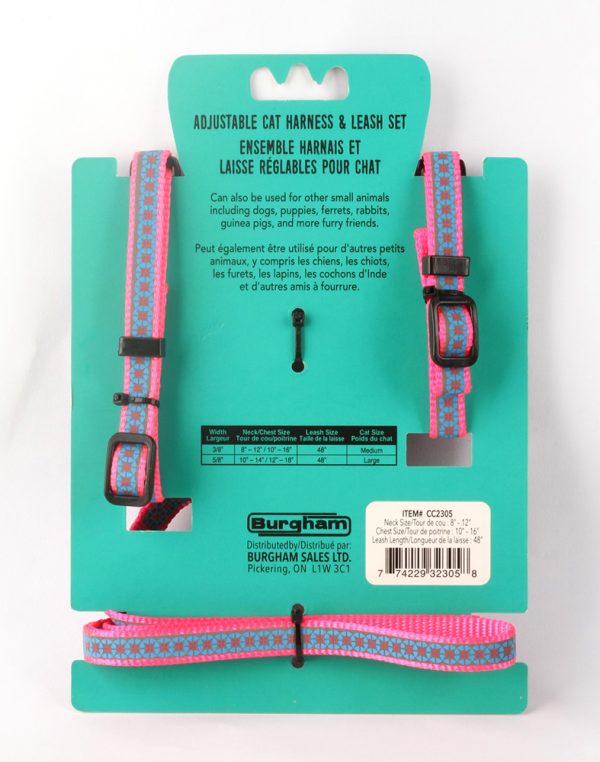 SIMONS Adjustable Reflective Nylon Harness/Leash Flower Print - Pink M - Image 2