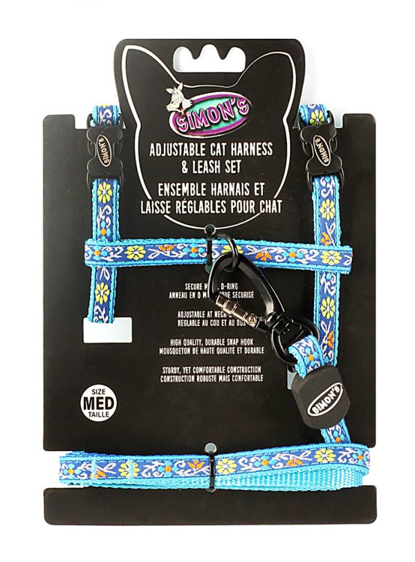 SIMONS Adjustable Nylon Harness/Leash Floral Print -Blue M