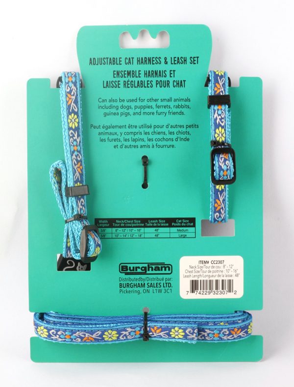 SIMONS Adjustable Nylon Harness/Leash Floral Print -Blue M - Image 2