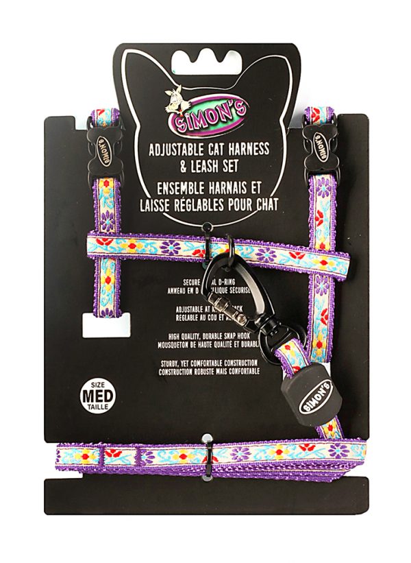 SIMONS Adjustable Nylon Harness/Leash Floral Print -Purple M