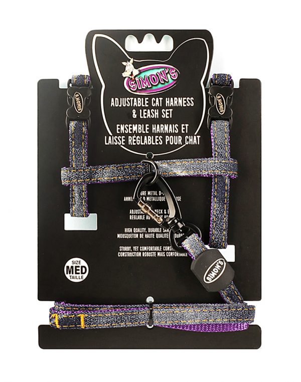 SIMONS Adjustable Nylon Harness/Leash Denim - Purple M