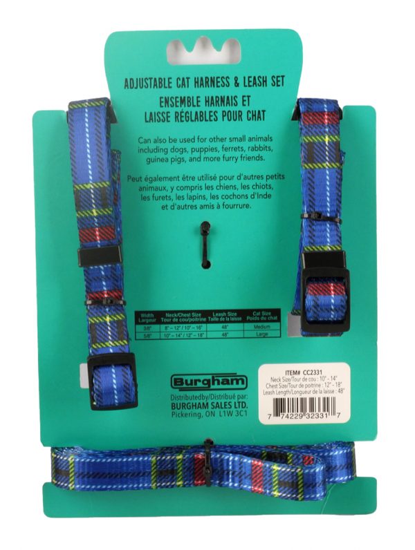 SIMONS Adjustable Nylon Harness/Leash Plaid - Blue L - Image 2