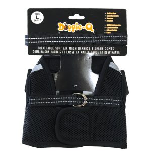 DOGGIE-Q Mesh Dog Harness/Leash combo BK L