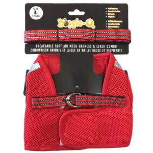 DOGGIE-Q Mesh Dog Harness/Leash combo RD L