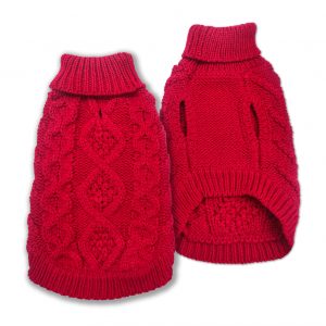 DOGGIE-Q Cable Knit Sweater Scarlet 14"