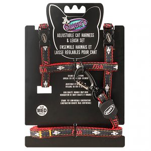 SIMONS Adjustable Nylon Harness/Leash Denim Fish Print - Red M