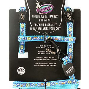 SIMONS Adjustable Nylon Harness/Leash Floral Print -Blue M