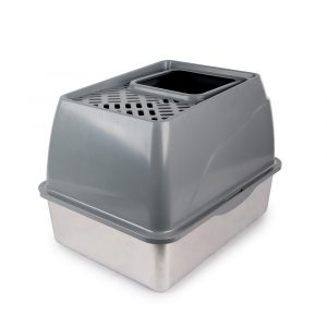 ALL FOR PAWS Go Fresh Stainless Steel No Mess Litter Box - Grey