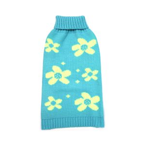 DOGGIE-Q Turquoise w/ Green Flower Sweater 6"