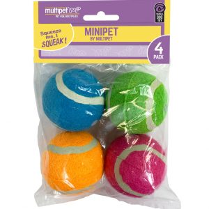 MULTIPET MINIPET SQUEAKY TENNIS BALL 4PK (3)