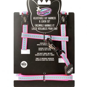 SIMONS Adjustable Reflective Nylon Harness/Leash Flower Print - Pink M