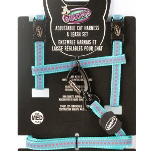 SIMONS Adjustable Reflective Nylon Harness/Leash Flower Print - Blue M