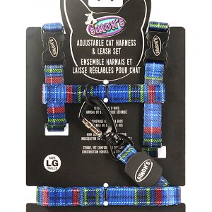 SIMONS Adjustable Nylon Harness/Leash Plaid - Blue L