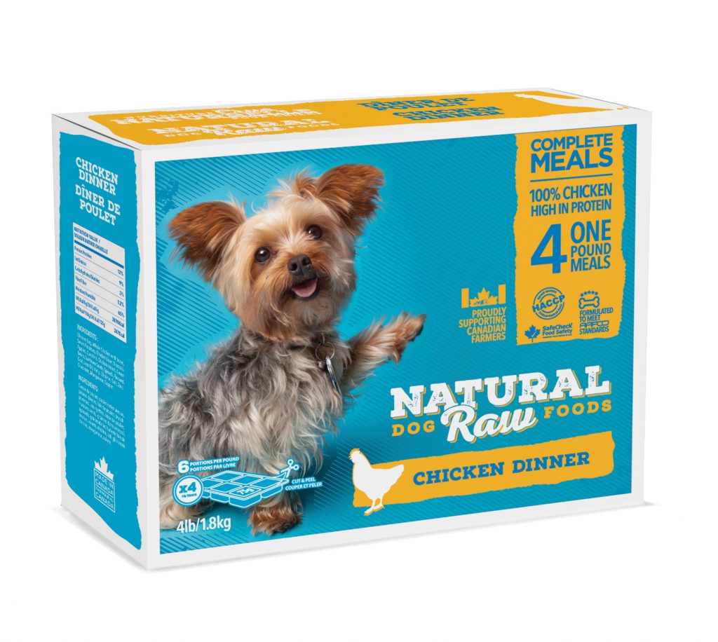 NATURAL RAW DOG FOOD Chicken Dinner 4lb - 6 portions/lb