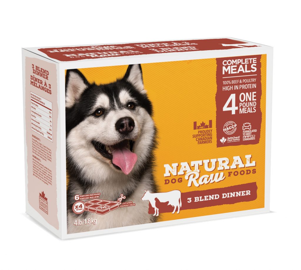 NATURAL RAW DOG FOOD 3 Blend Dinner 4 lbs 4lb - 6 portions/lb
