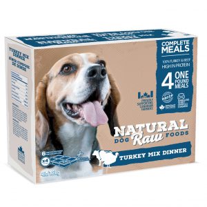 NATURAL RAW DOG FOOD Turkey Mix Dinner 4lb - 6 portions/lb