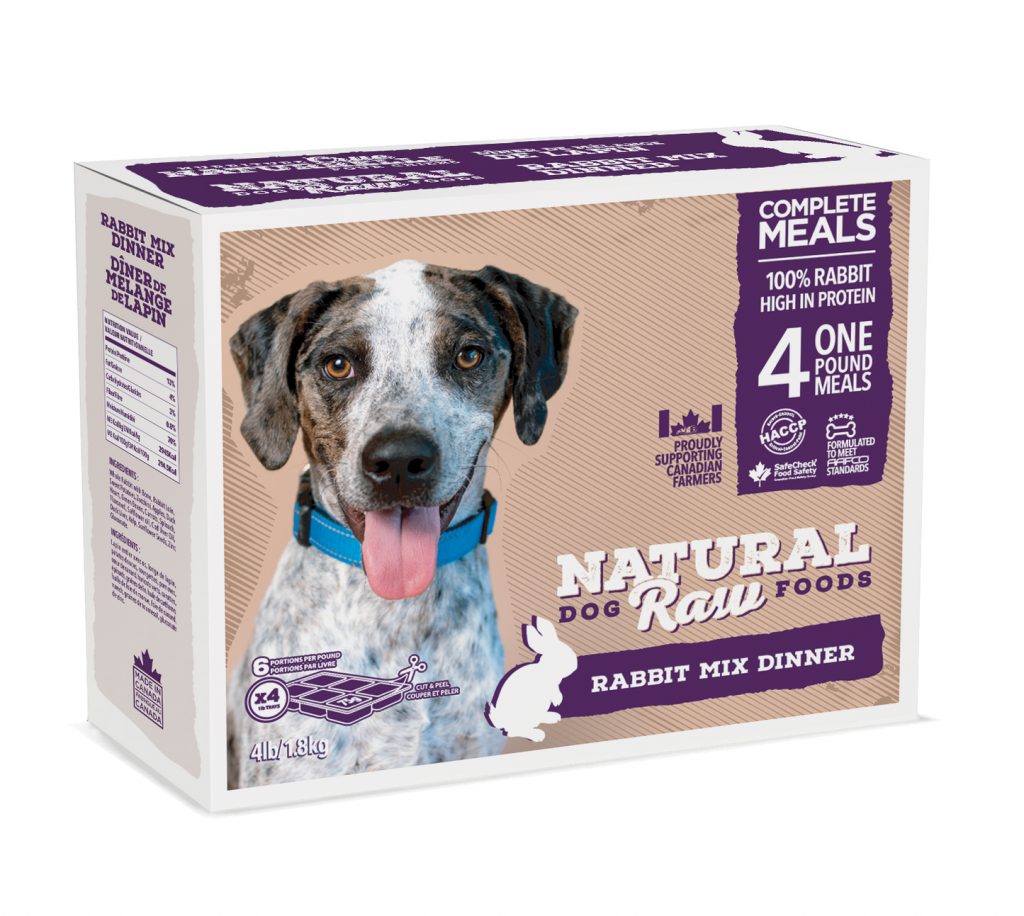 NATURAL RAW DOG FOOD Rabbit Mix Dinner 4lb - 6 portions/lb