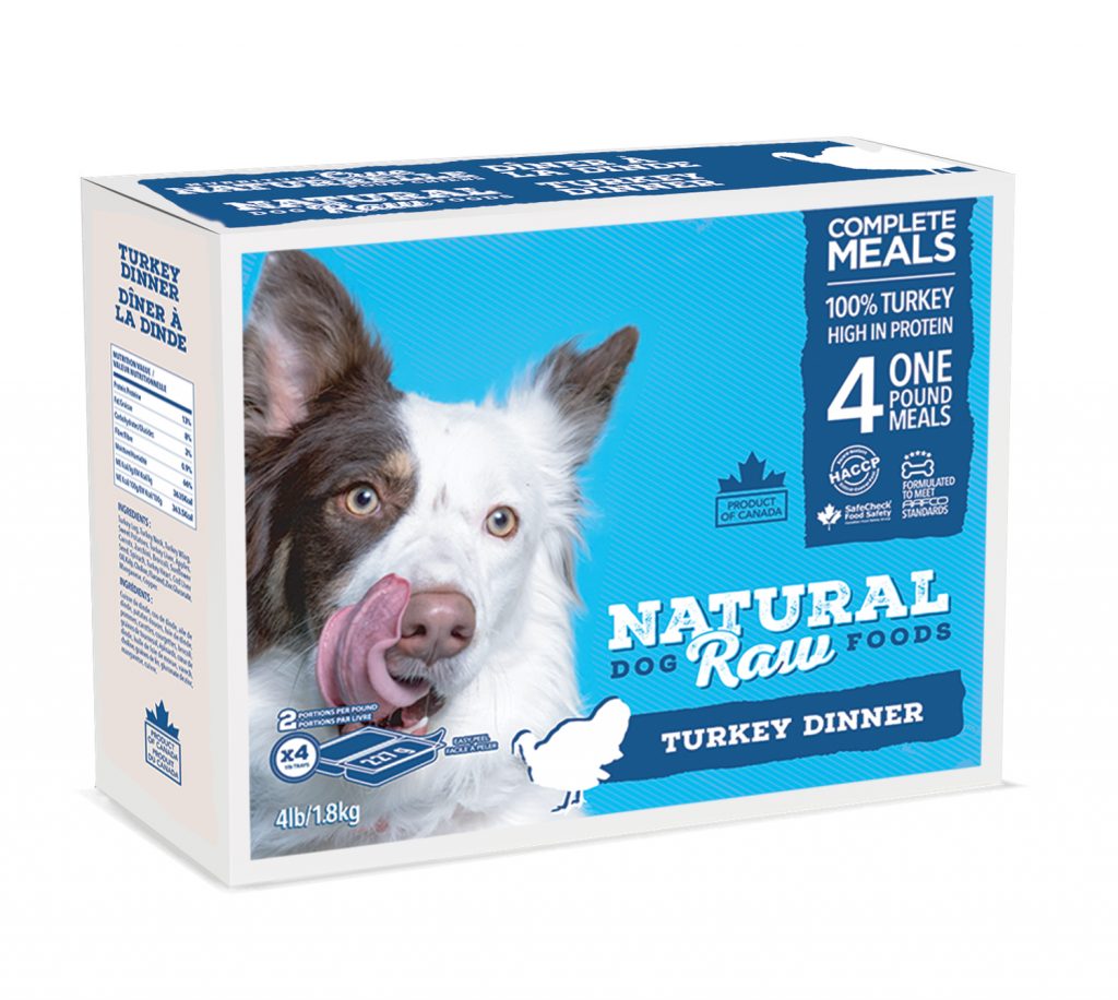 NATURAL RAW DOG FOOD Turkey Dinner 4lb - 2 portions/lb