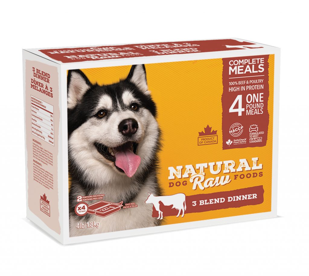 NATURAL RAW DOG FOOD 3 Blend Dinner 4lb - 2 portions/lb