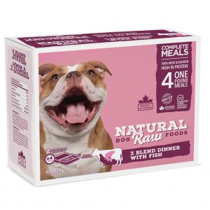 NATURAL RAW DOG FOOD 3 Blend Dinner/w/Fish 4lb - 2 portions/lb