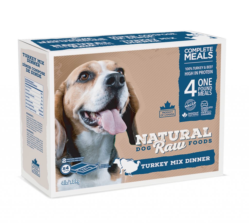 NATURAL RAW DOG FOOD Turkey Mix Dinner 4lb - 2 portions/lb