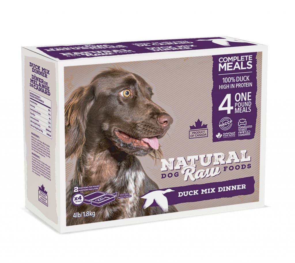 NATURAL RAW DOG FOOD Duck Mix Dinner 4lb - 2 portions/lb