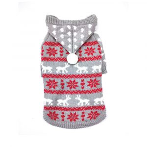 DOGGIE-Q Grey w/ Red Patterned Hoodie Sweater 18"