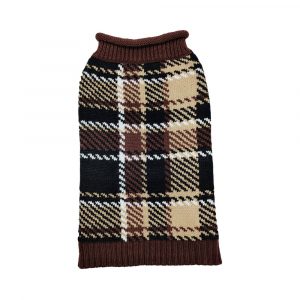 DOGGIE-Q Double Knit Plaid Sweater Brown 8"