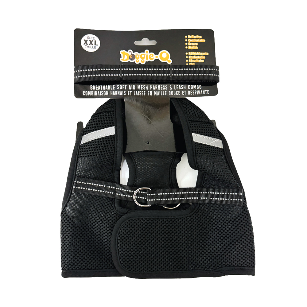 DOGGIE-Q Mesh Dog Harness/Leash combo BK XXL