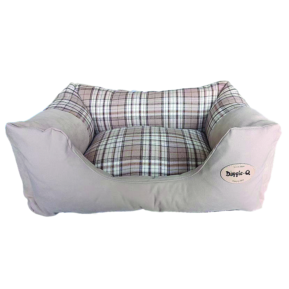 DOGGIE-Q Plaid Prestige Bed Khaki - 70x50x30cm