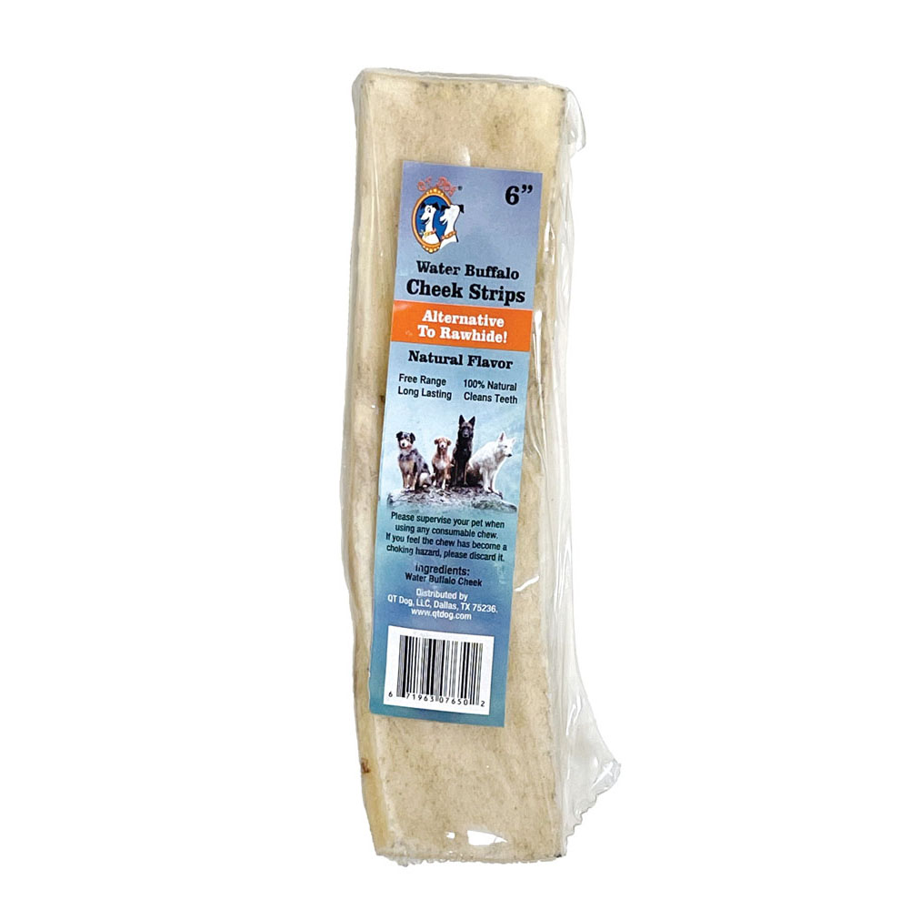 QT DOG Water Buffalo Cheek Strips 6"